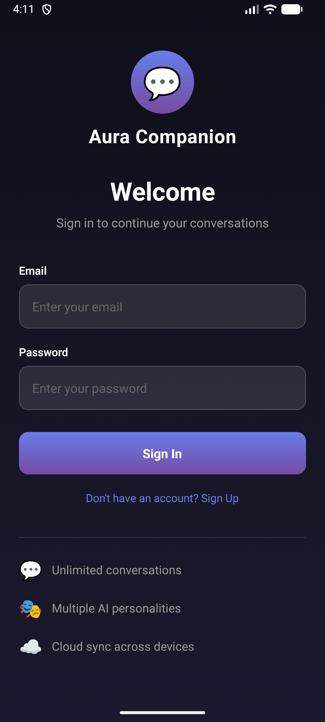 Aura Companion - Welcome Screen