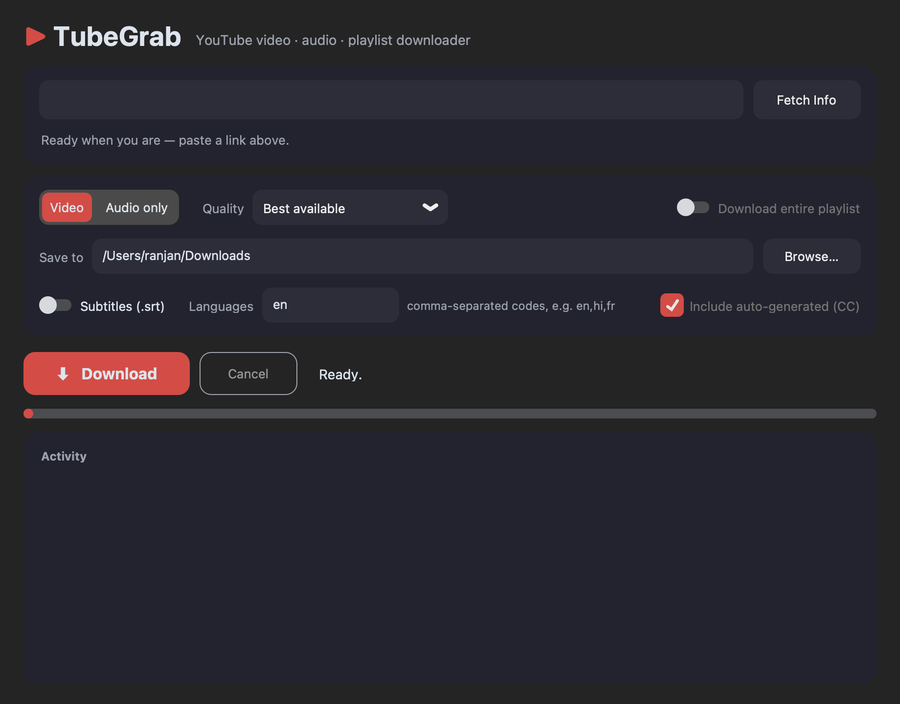 TubeGrab - Main window
